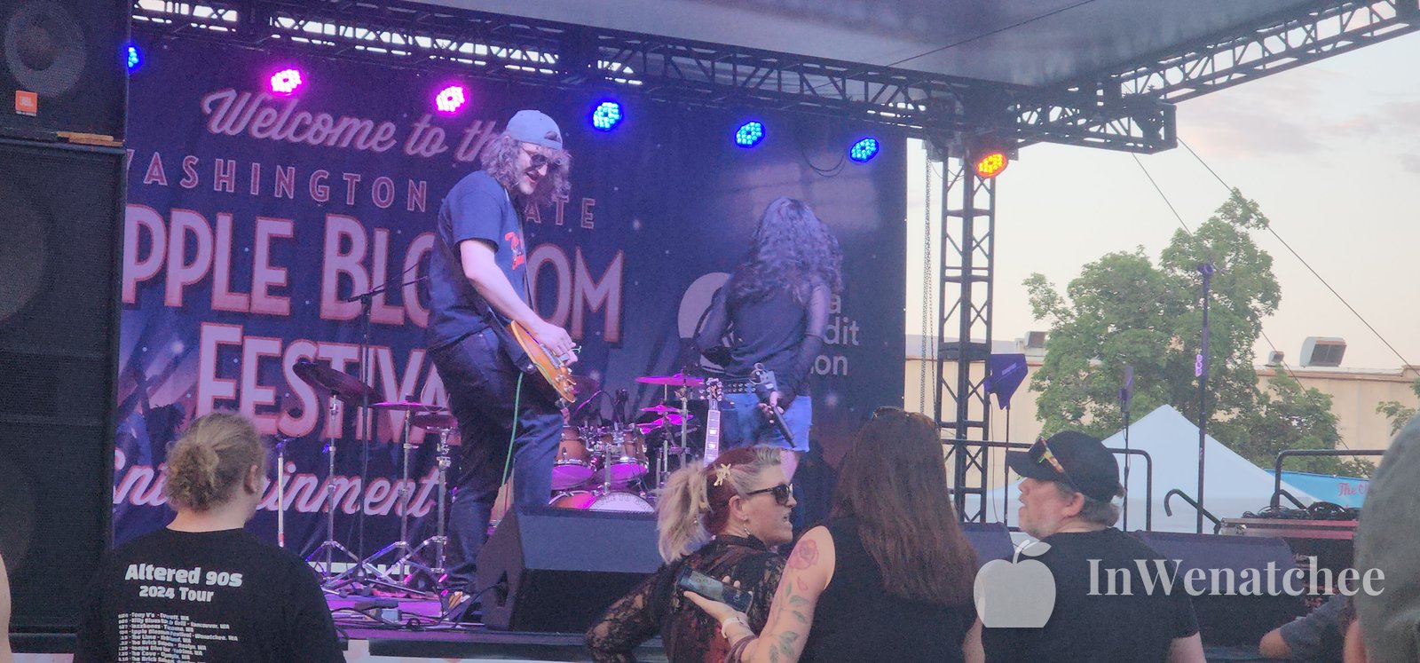 A band performing on the entertainment stage at the Washington State Apple Blossom Festival 2026